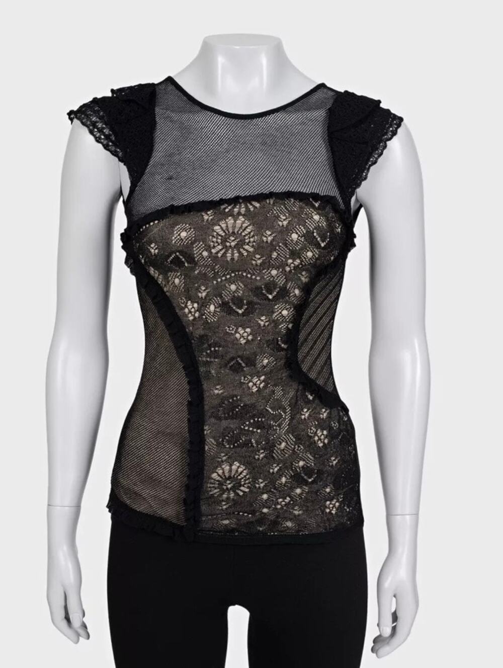 Valentino Black Lace-Insert Fitted Top - Size S